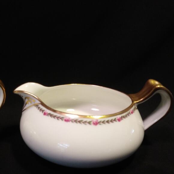 Haviland Limoges France Schleiger 985 Creamer n Sugar Pink Roses Gold Trim - Picture 2 of 14